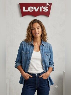 Levi's Vintage-Style Denim Western Shirt - Blue Ptp 18"